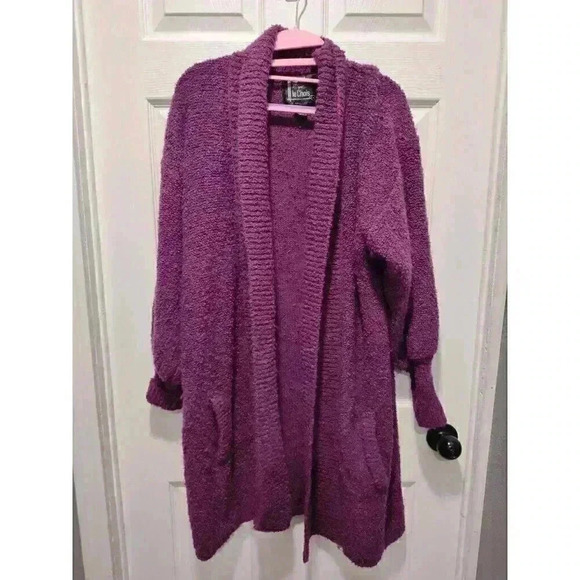 Vintage Monto Por Le Chois Boucle Knit Open Front Purple Cardigan Sweater Sz MED - Picture 1 of 7